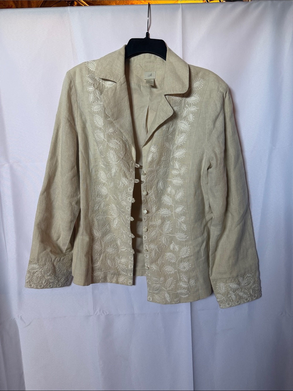 J. Jill Natural Embroidered Linen Button Jacket